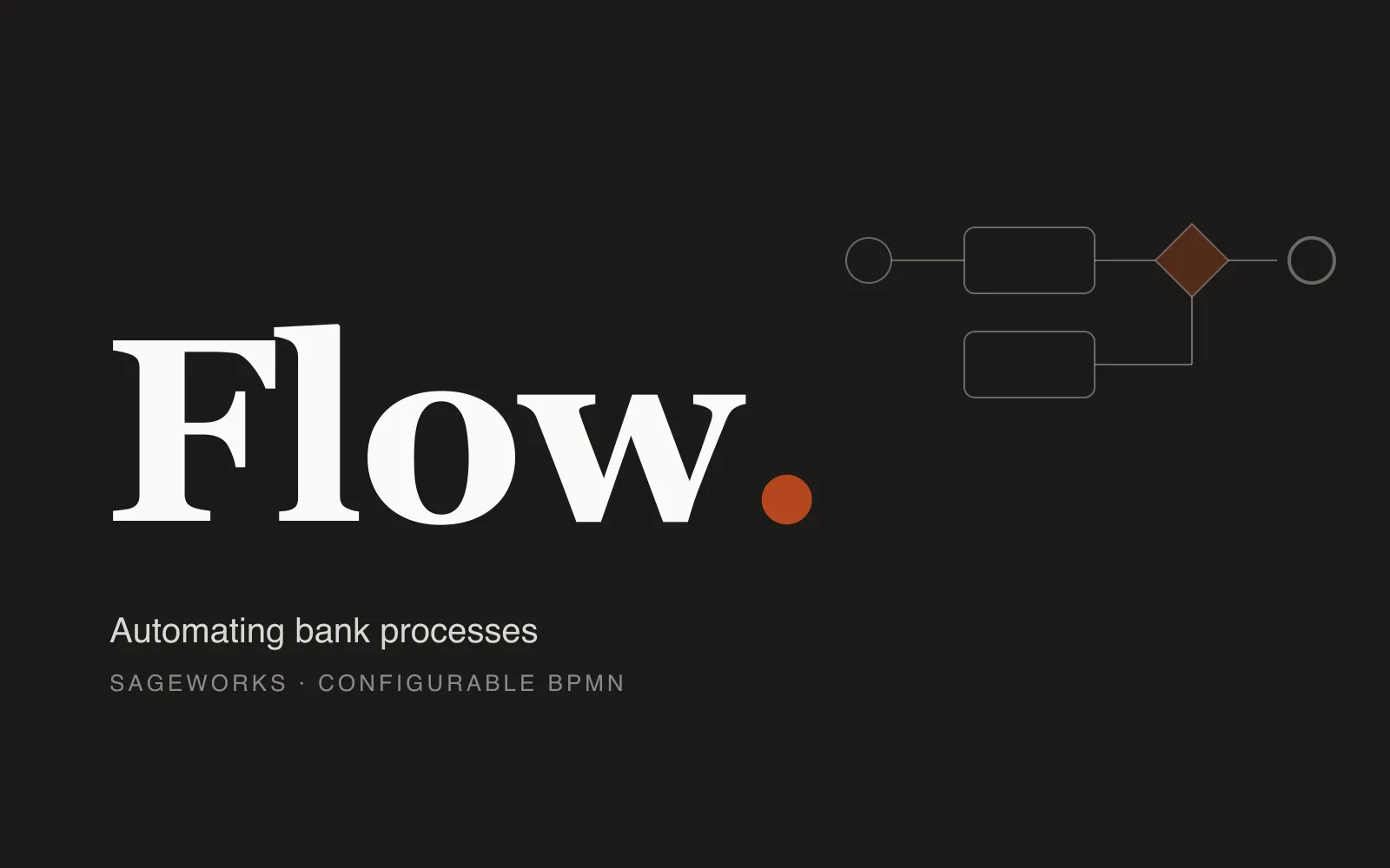 A large serif “Flow.” beside a BPMN diagram — Automating bank processes